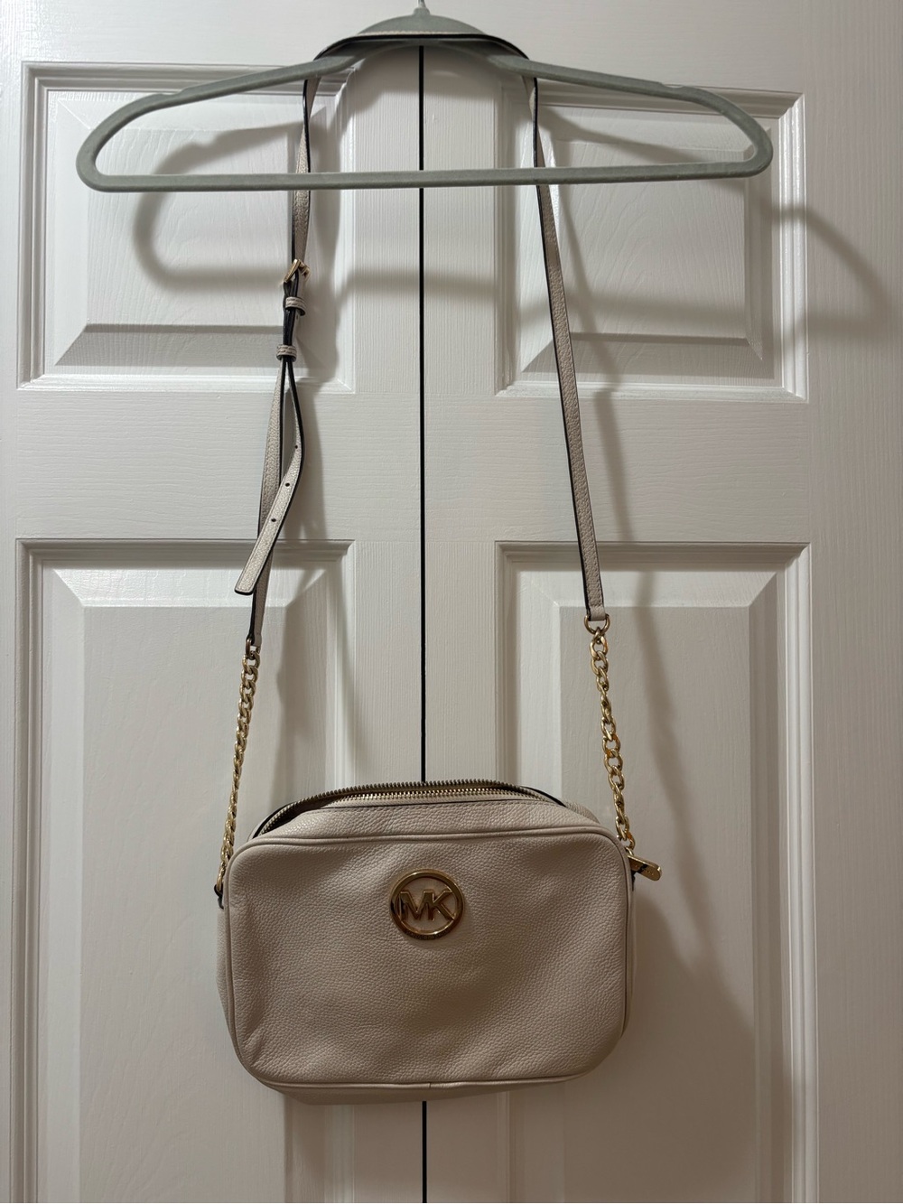 Michael Kors Taupe Leather Crossbody Camera Bag with Gold Hardware